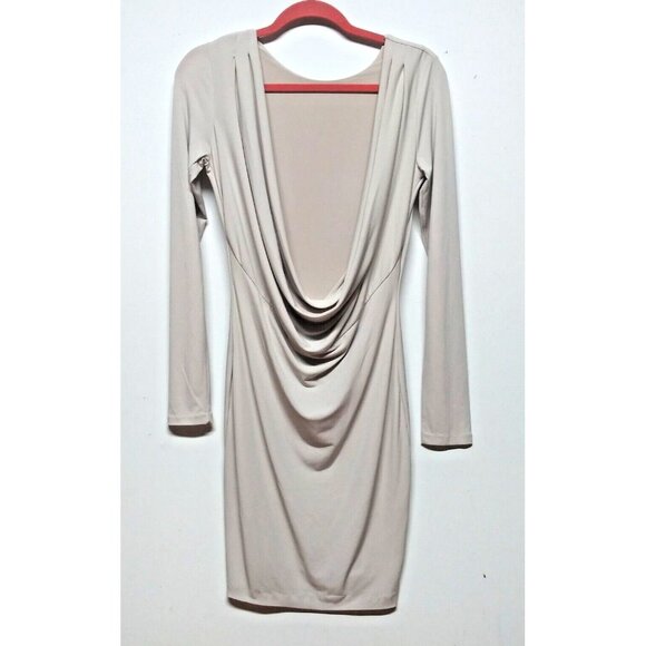 Victoria's Secret Y2K Dress Open Back Cowl Back Cream Sz S/P STRETCHY Long sleev - Picture 2 of 10
